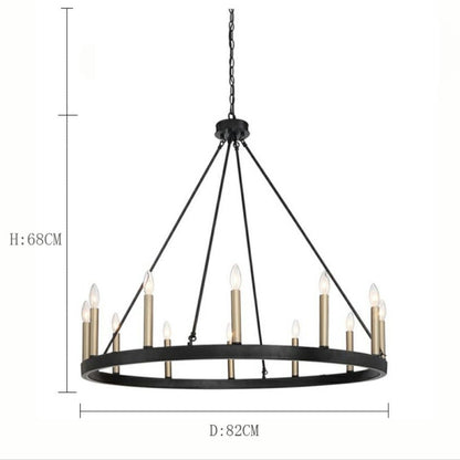 Black/ Brass Dust Wagon Wheel Chandelier Candle Style Farmhouse Vintage Ceiling Light For Living Room-Nobipets