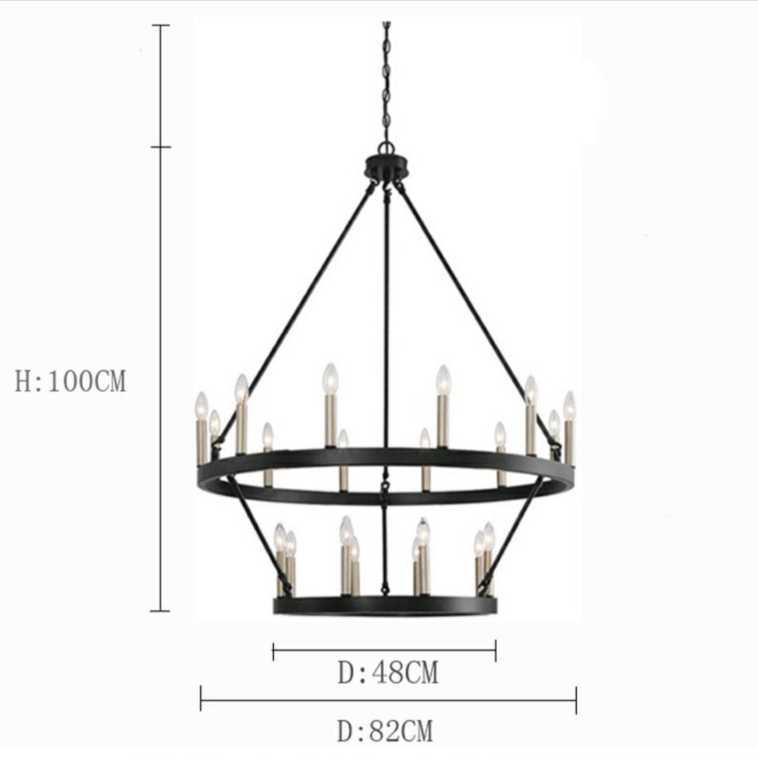 Black/ Brass Dust Wagon Wheel Chandelier Candle Style Farmhouse Vintage Ceiling Light For Living Room-Nobipets