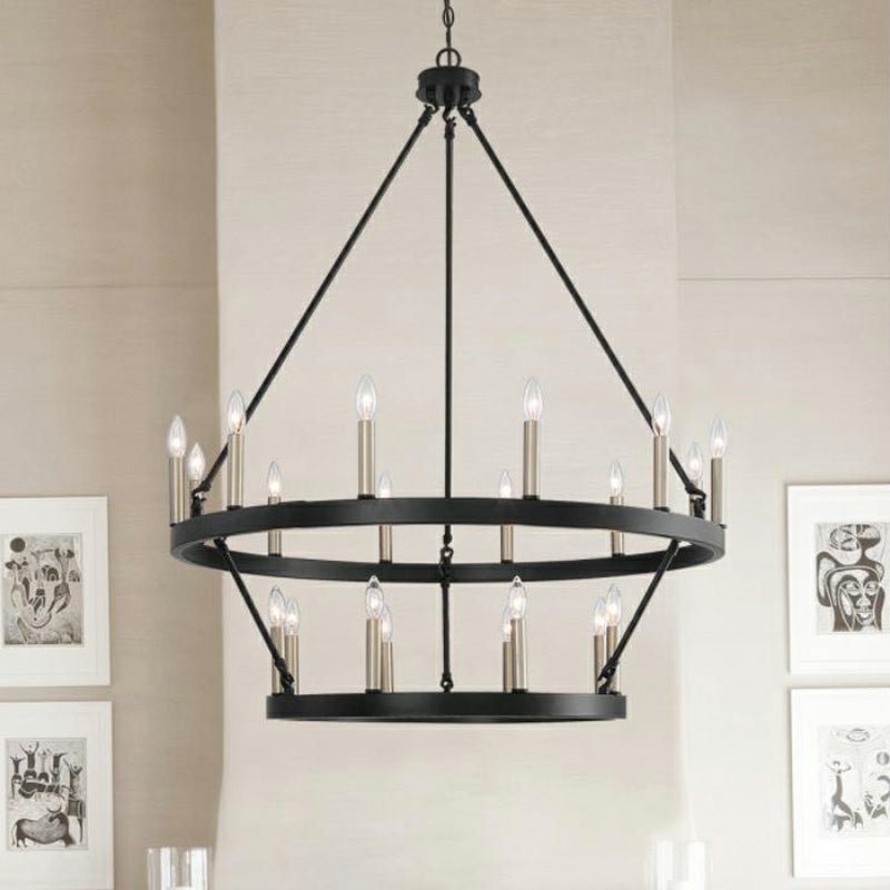 Black/ Brass Dust Wagon Wheel Chandelier Candle Style Farmhouse Vintage Ceiling Light For Living Room-Nobipets
