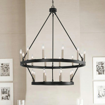 Black/ Brass Dust Wagon Wheel Chandelier Candle Style Farmhouse Vintage Ceiling Light For Living Room-Nobipets
