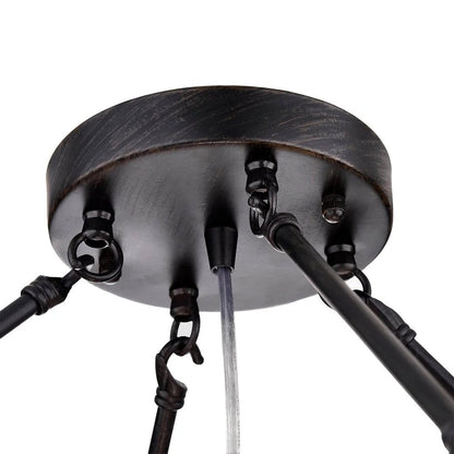 Black Finish Iron Semi Flush Mount Light Fixture Round Crystal Drops Ceiling Chandelier For Living Room-Nobipets