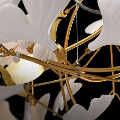 Boat-Shaped Ceramic Ginkgo Leaf Chandelier-Nobipets