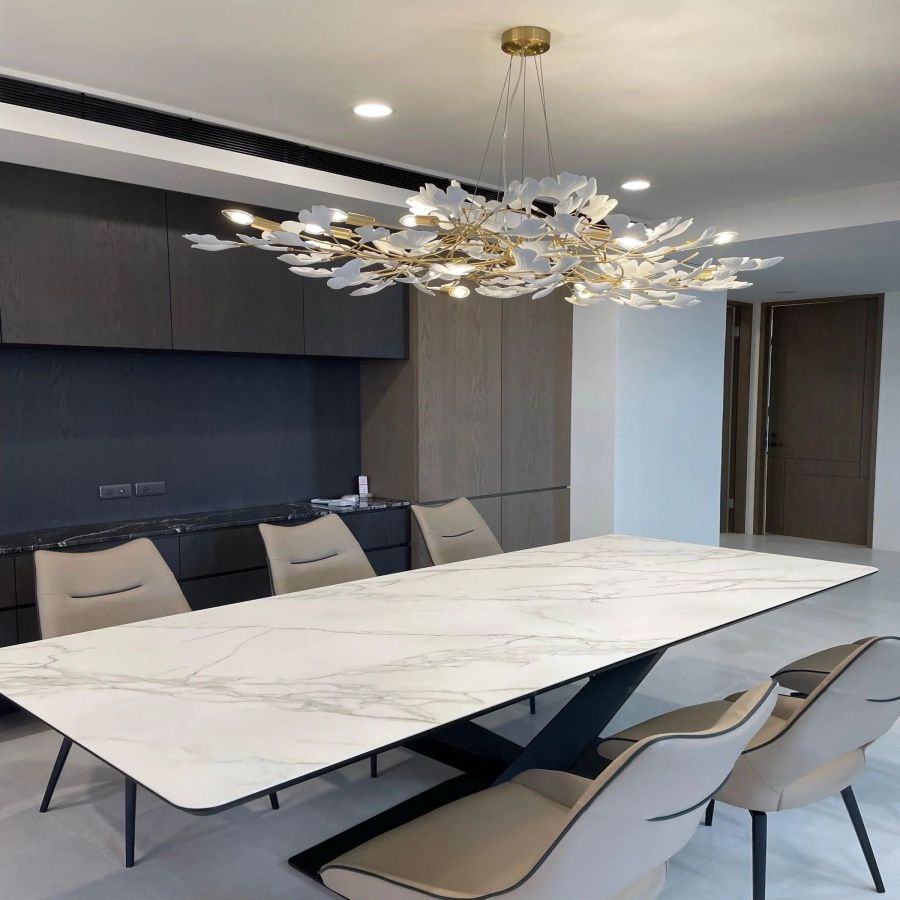 Boat-Shaped Ceramic Ginkgo Leaf Chandelier-Nobipets