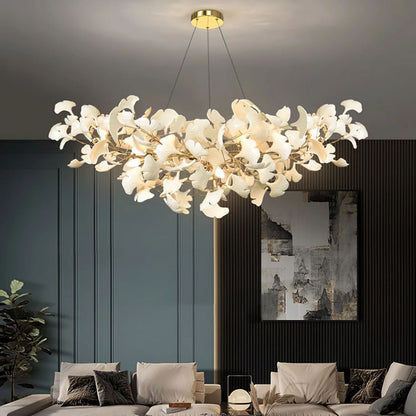 Boat-Shaped Ceramic Ginkgo Leaf Chandelier-Nobipets