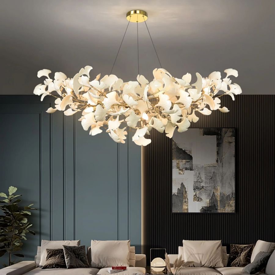 Boat-Shaped Ceramic Ginkgo Leaf Chandelier-Nobipets