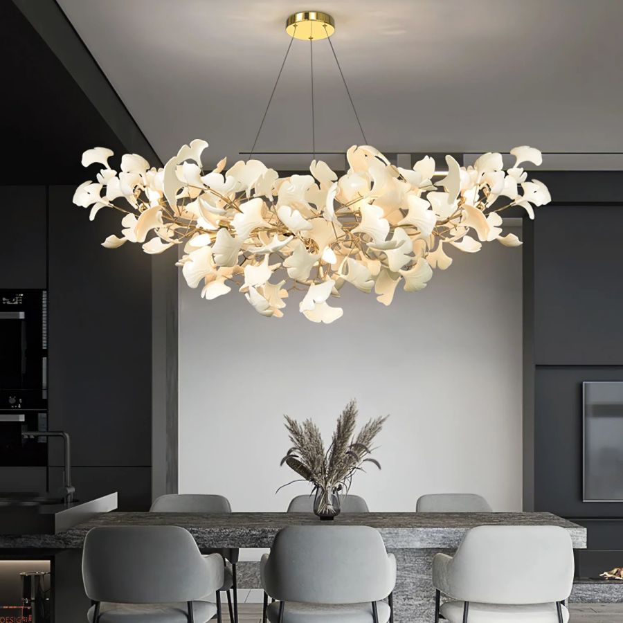 Boat-Shaped Ceramic Ginkgo Leaf Chandelier-Nobipets