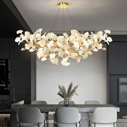 Boat-Shaped Ceramic Ginkgo Leaf Chandelier-Nobipets