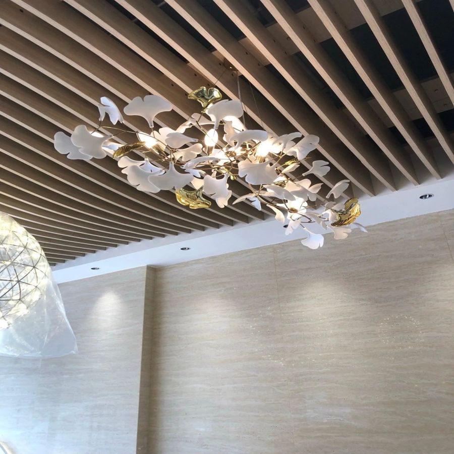 Boat-Shaped Ceramic Ginkgo Leaf Chandelier-Nobipets
