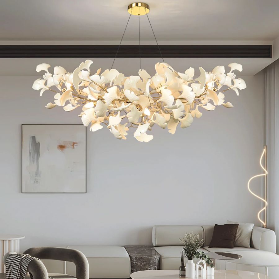 Boat-Shaped Ceramic Ginkgo Leaf Chandelier-Nobipets