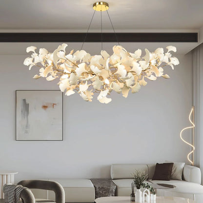 Boat-Shaped Ceramic Ginkgo Leaf Chandelier-Nobipets