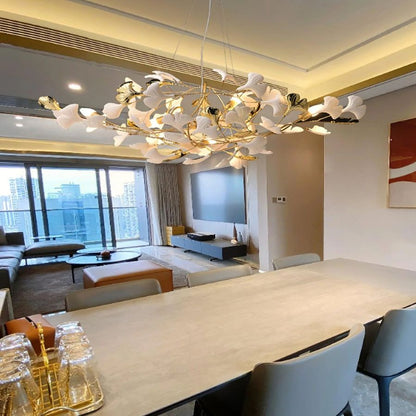 Boat-Shaped Ceramic Ginkgo Leaf Chandelier-Nobipets
