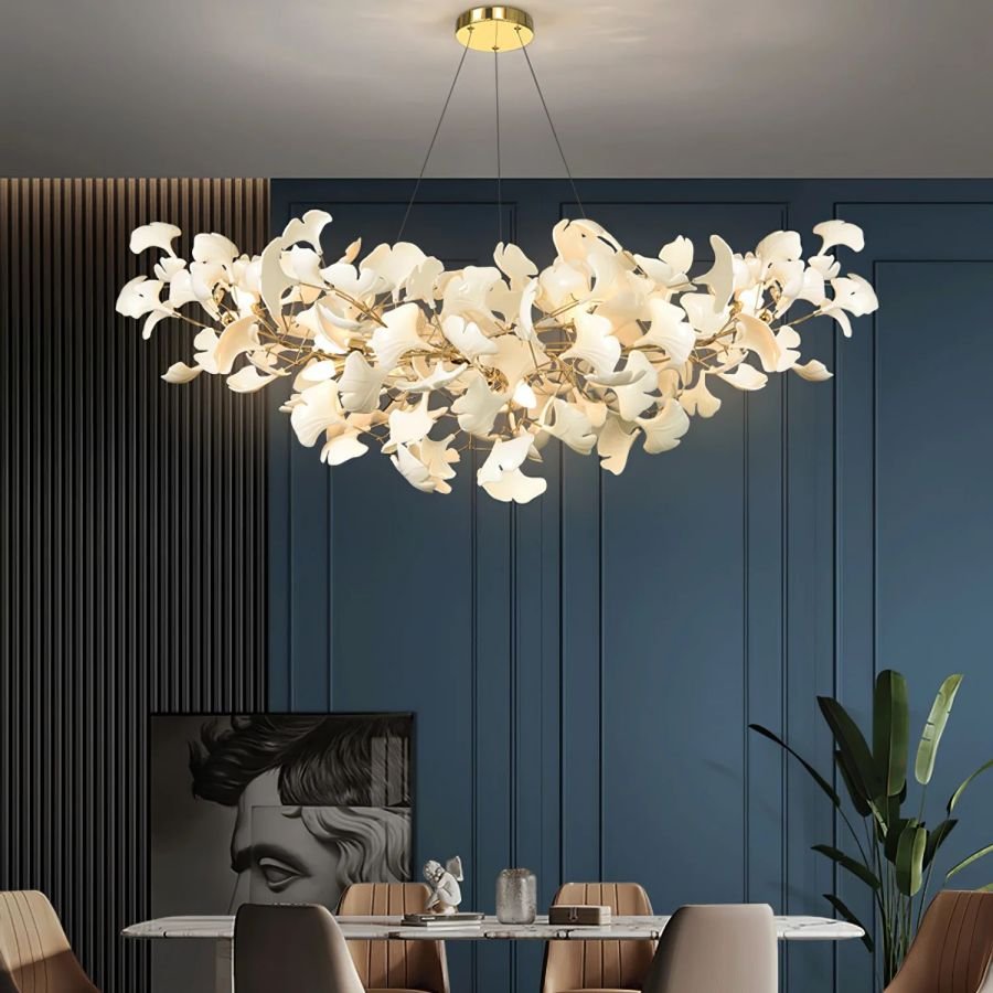 Boat-Shaped Ceramic Ginkgo Leaf Chandelier-Nobipets