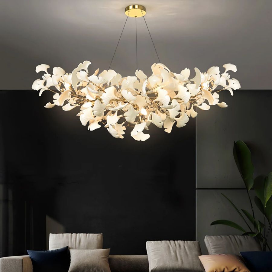 Boat-Shaped Ceramic Ginkgo Leaf Chandelier-Nobipets