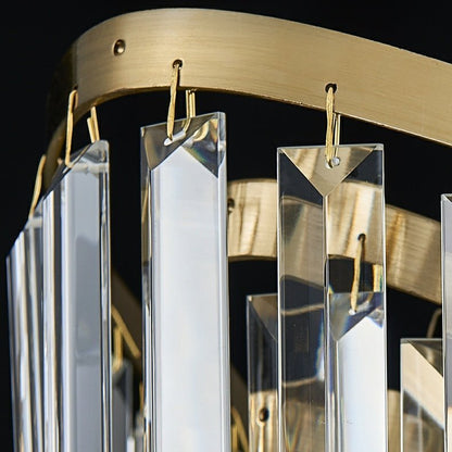 Boat Shaped LED Crystal Chandelier Oval Ceiling Light Fixture For Living/ Dining Room Table In Brass Finish-Nobipets