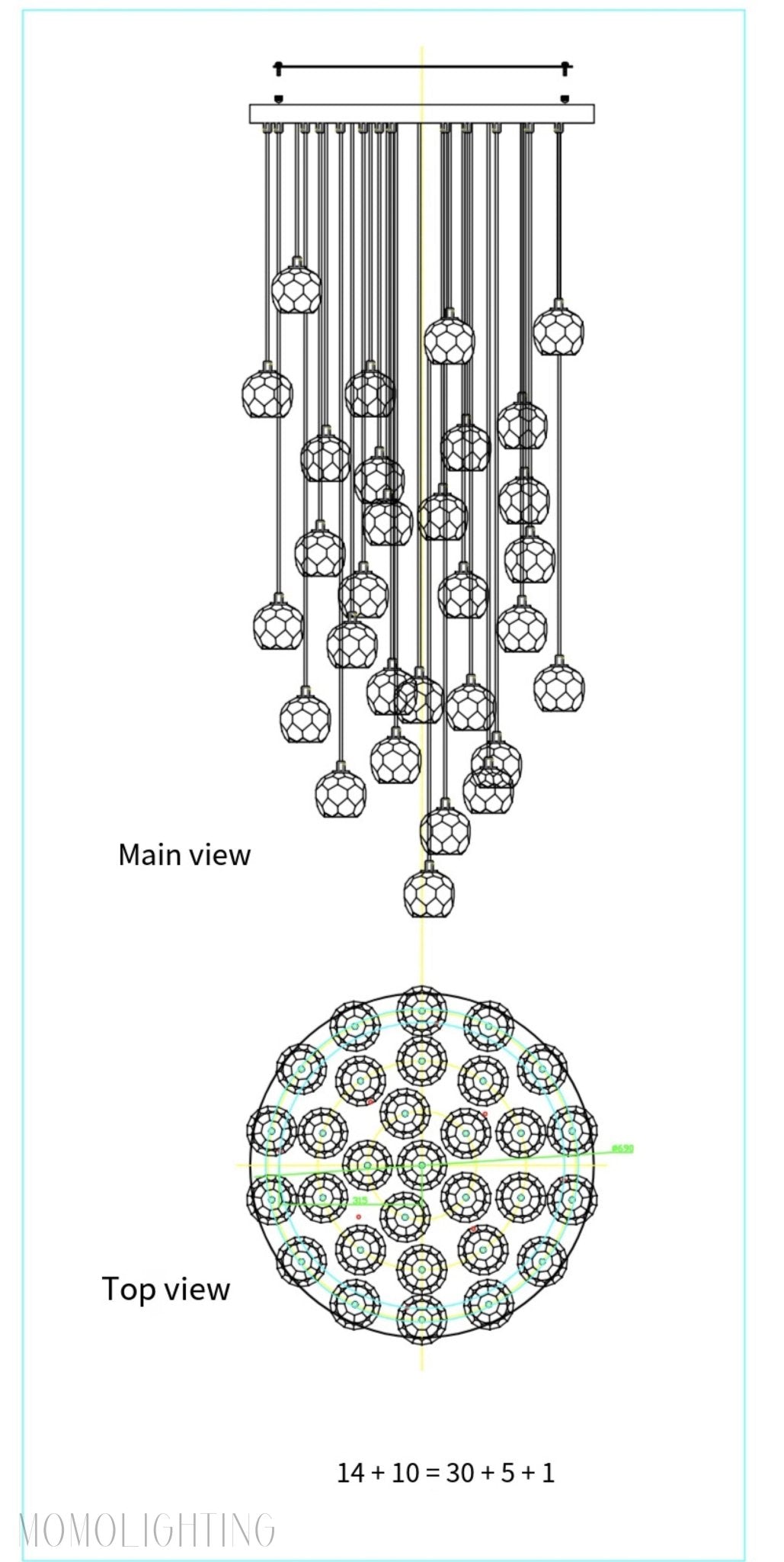 Boule Crystal Round Cluster Chandelier 60”-Nobipets
