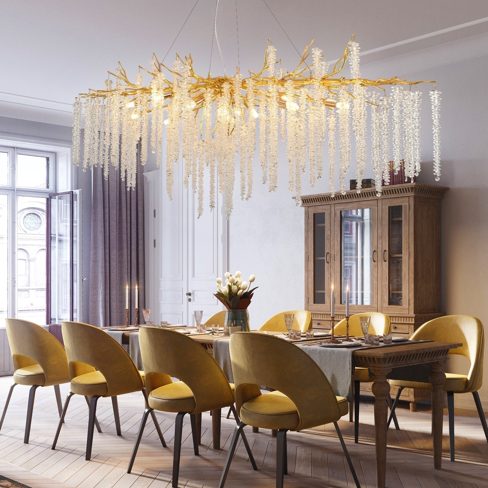 Branch Style Ceiling Light Crystal icicle Chandelier For Dining Table for Modern Home-Nobipets