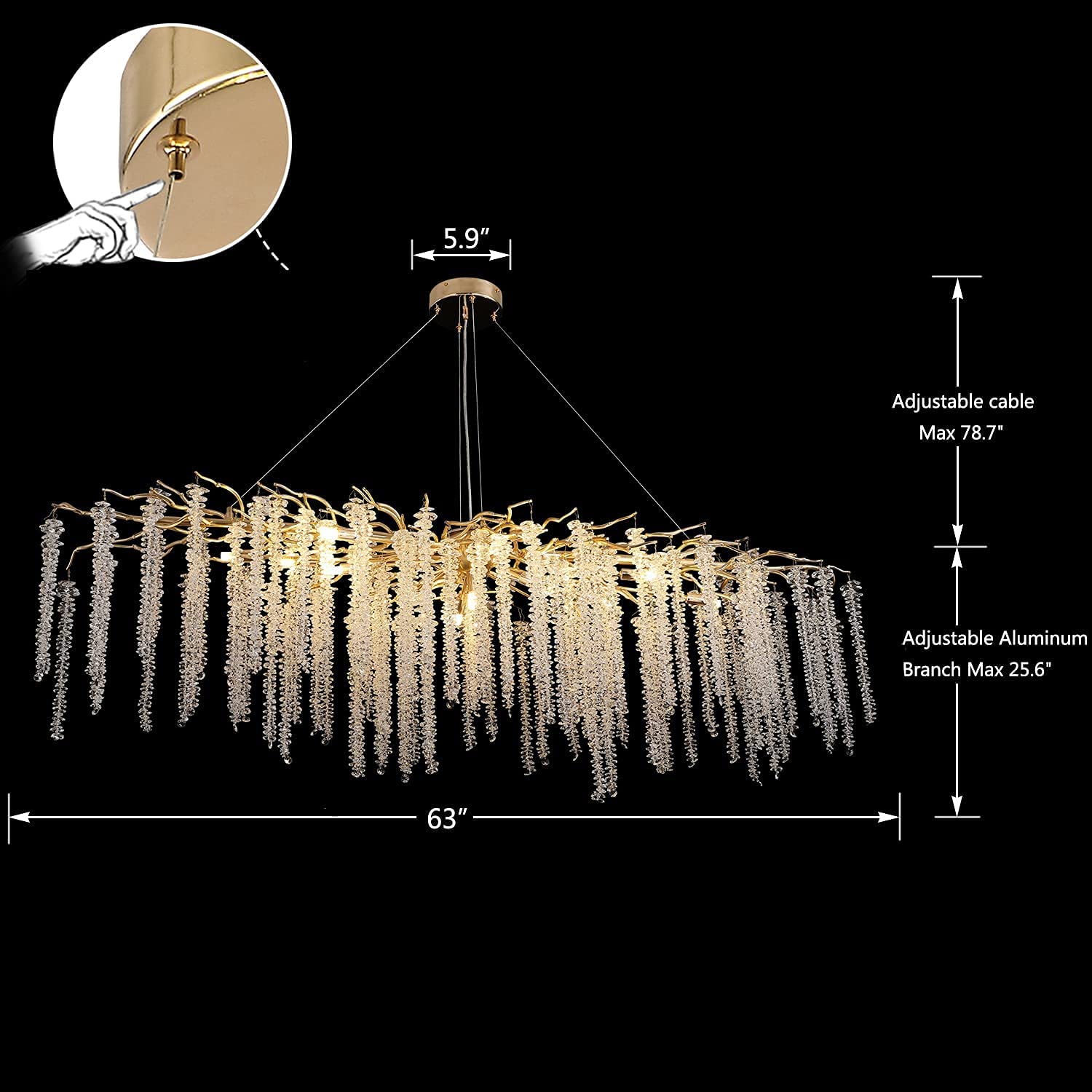 Branch Style Ceiling Light Crystal icicle Chandelier For Dining Table for Modern Home-Nobipets