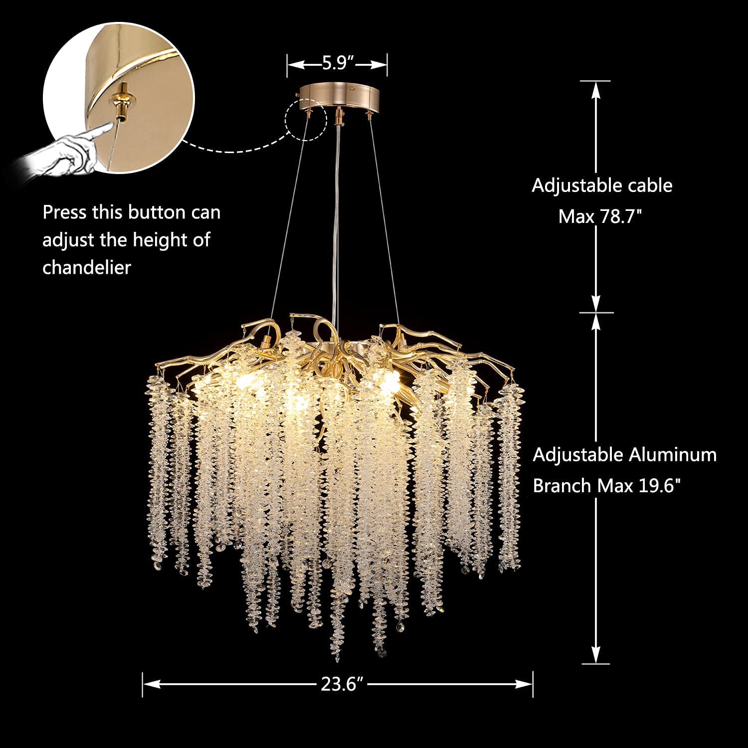 Branch Style Ceiling Light Crystal icicle Chandelier For Dining Table for Modern Home-Nobipets