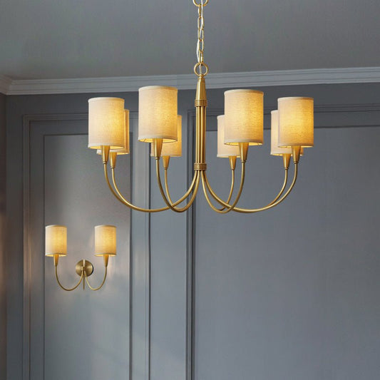 Brass Chandelier|Mid Century Ceiling Fixtures Light|Fabric Shades Adjustable Chain Pendant-Nobipets