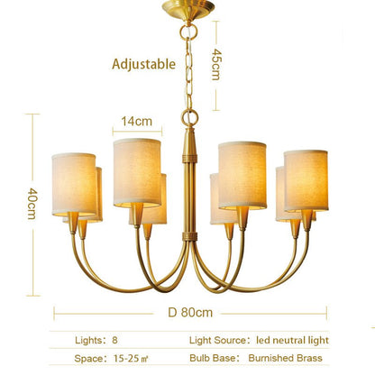 Brass Chandelier|Mid Century Ceiling Fixtures Light|Fabric Shades Adjustable Chain Pendant-Nobipets