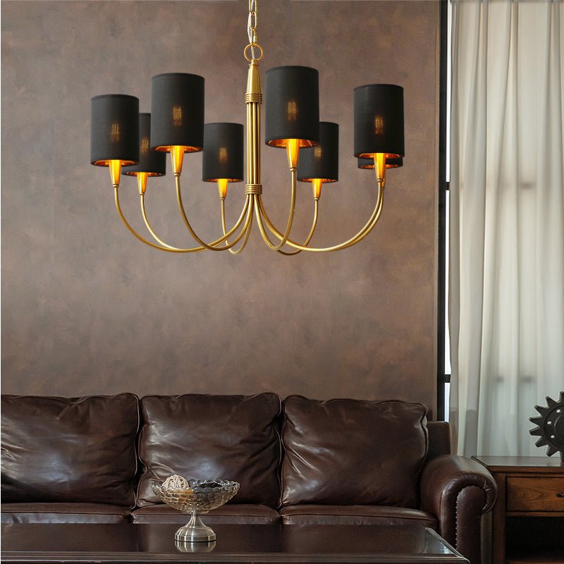 Brass Chandelier|Mid Century Ceiling Fixtures Light|Fabric Shades Adjustable Chain Pendant-Nobipets