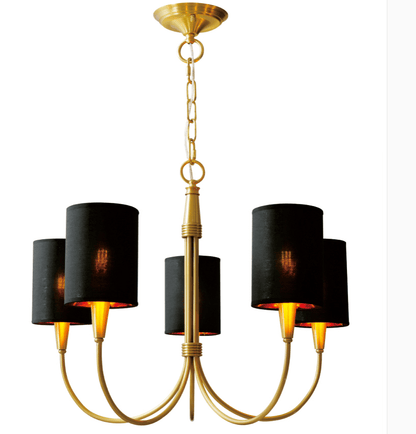 Brass Chandelier|Mid Century Ceiling Fixtures Light|Fabric Shades Adjustable Chain Pendant-Nobipets