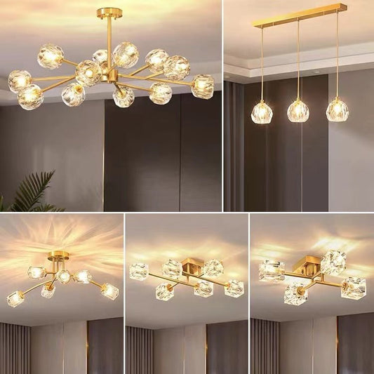 Brass Sputnik Chandelier With K9 Crystals Modern Ceiling Light Fixture-Nobipets