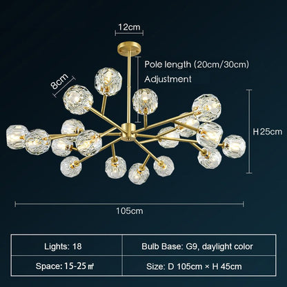 Brass Sputnik Chandelier With K9 Crystals Modern Ceiling Light Fixture-Nobipets