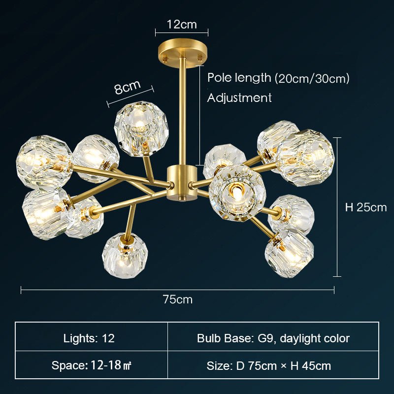 Brass Sputnik Chandelier With K9 Crystals Modern Ceiling Light Fixture-Nobipets