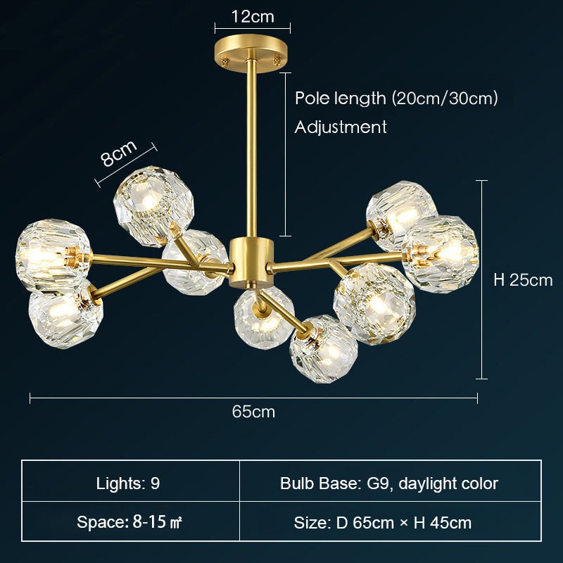 Brass Sputnik Chandelier With K9 Crystals Modern Ceiling Light Fixture-Nobipets