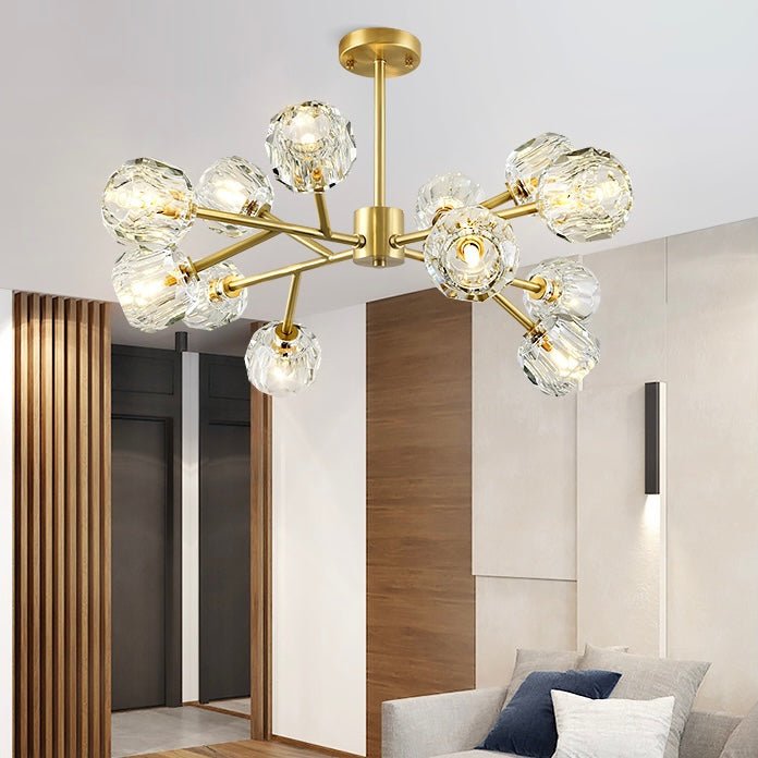 Brass Sputnik Chandelier With K9 Crystals Modern Ceiling Light Fixture-Nobipets