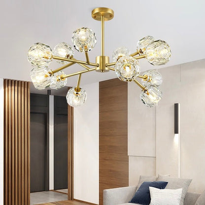 Brass Sputnik Chandelier With K9 Crystals Modern Ceiling Light Fixture-Nobipets