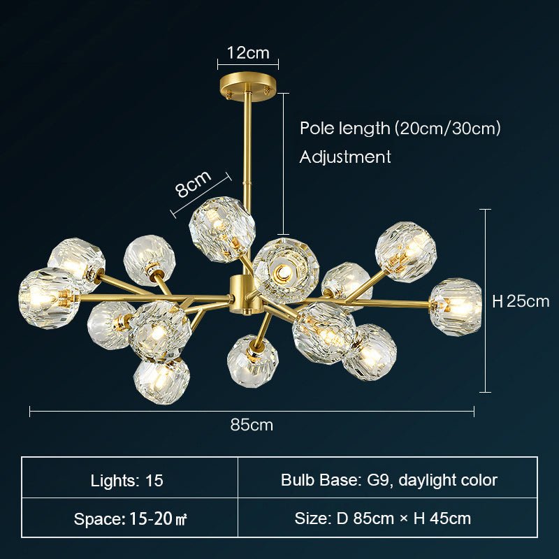 Brass Sputnik Chandelier With K9 Crystals Modern Ceiling Light Fixture-Nobipets