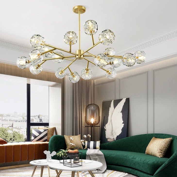 Brass Sputnik Chandelier With K9 Crystals Modern Ceiling Light Fixture-Nobipets
