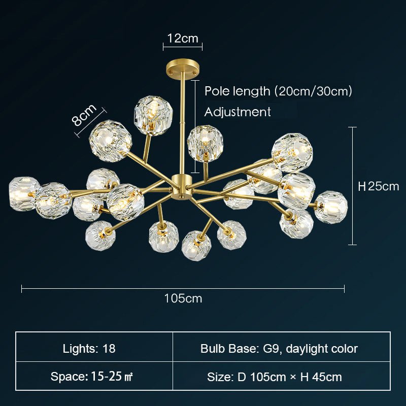 Brass Sputnik Chandelier With K9 Crystals Modern Ceiling Light Fixture-Nobipets