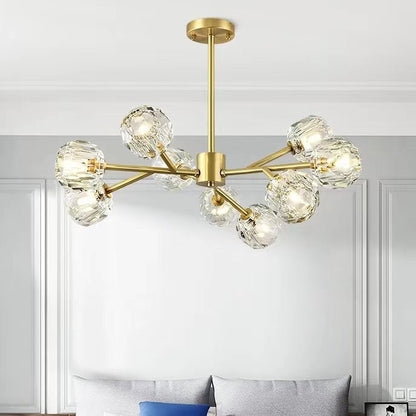 Brass Sputnik Chandelier With K9 Crystals Modern Ceiling Light Fixture-Nobipets