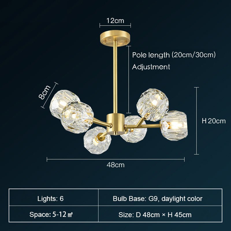 Brass Sputnik Chandelier With K9 Crystals Modern Ceiling Light Fixture-Nobipets