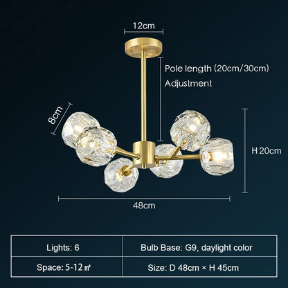 Brass Sputnik Chandelier With K9 Crystals Modern Ceiling Light Fixture-Nobipets