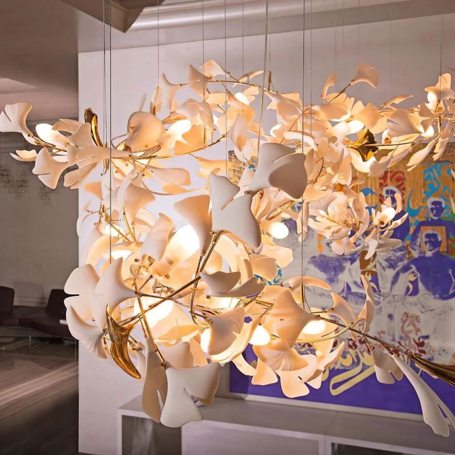 Bustling Ceramic Ginkgo Leaf Chandelier-Nobipets