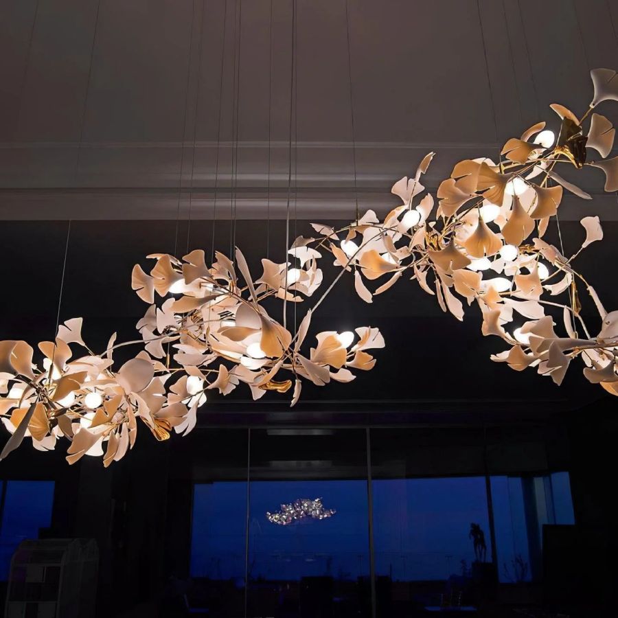 Bustling Ceramic Ginkgo Leaf Chandelier-Nobipets