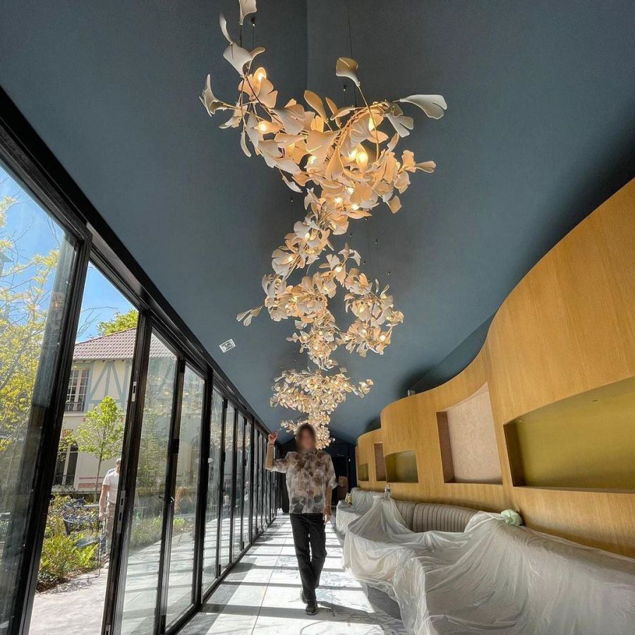 Bustling Ceramic Ginkgo Leaf Chandelier-Nobipets