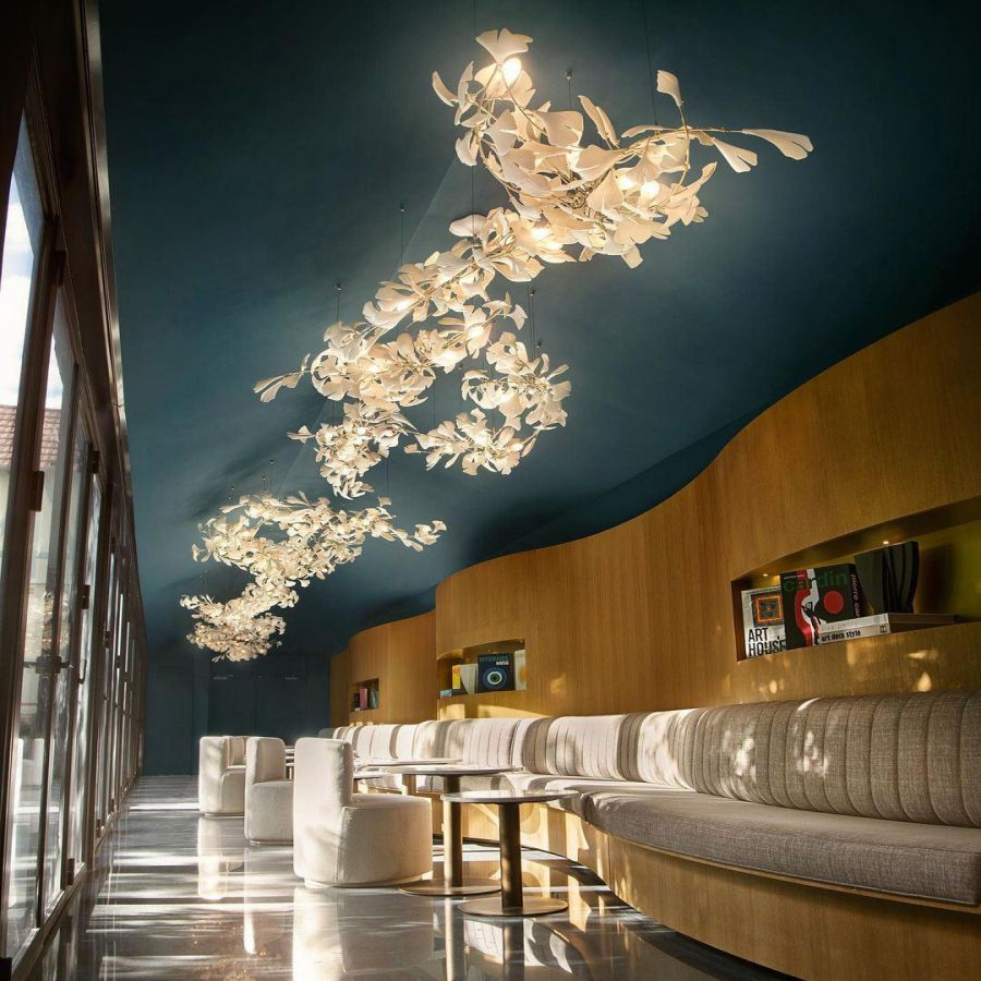 Bustling Ceramic Ginkgo Leaf Chandelier-Nobipets