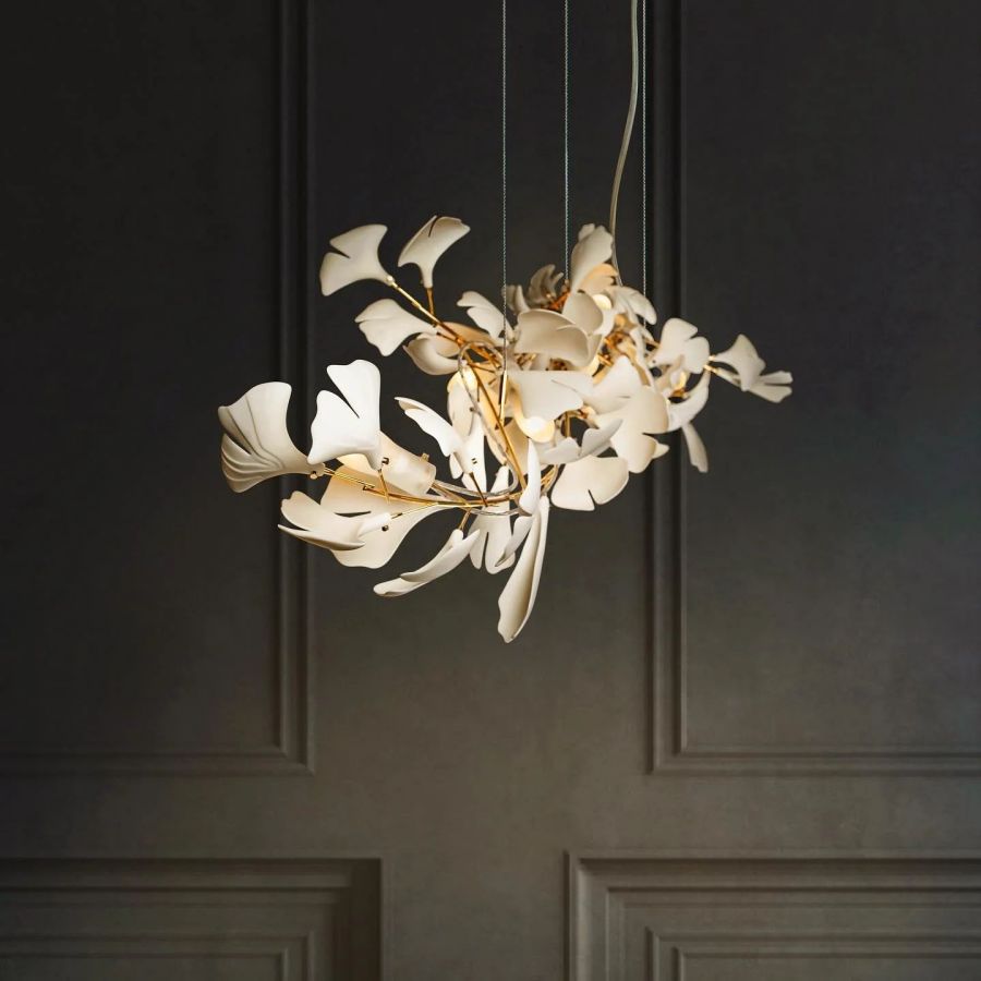 Bustling Ceramic Ginkgo Leaf Chandelier-Nobipets