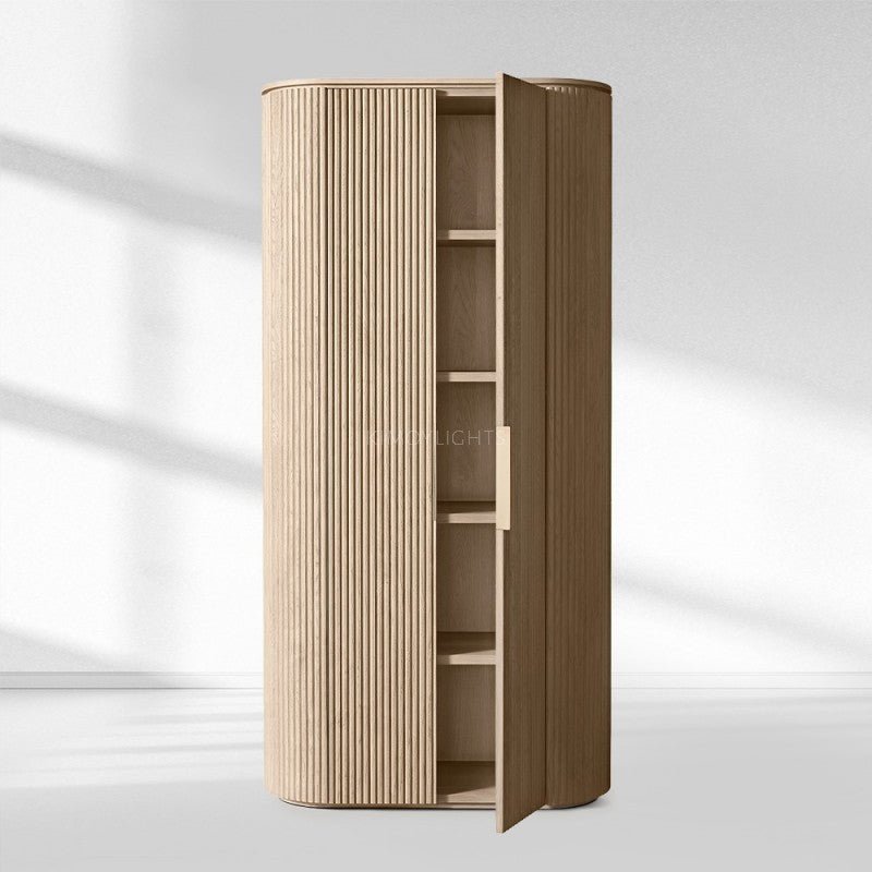 Byron Reeded White Oak Tall Cabinet