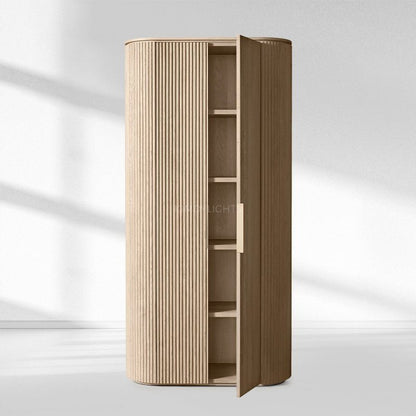 Byron Reeded White Oak Tall Cabinet