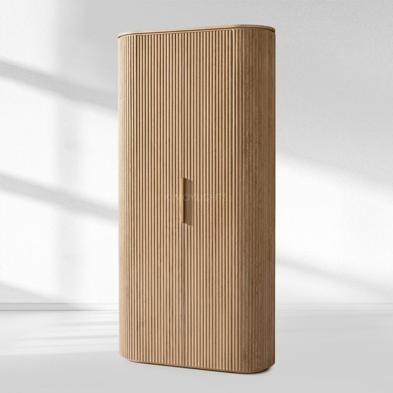 Byron Reeded White Oak Tall Cabinet