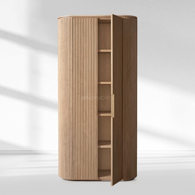 Byron Reeded White Oak Tall Cabinet