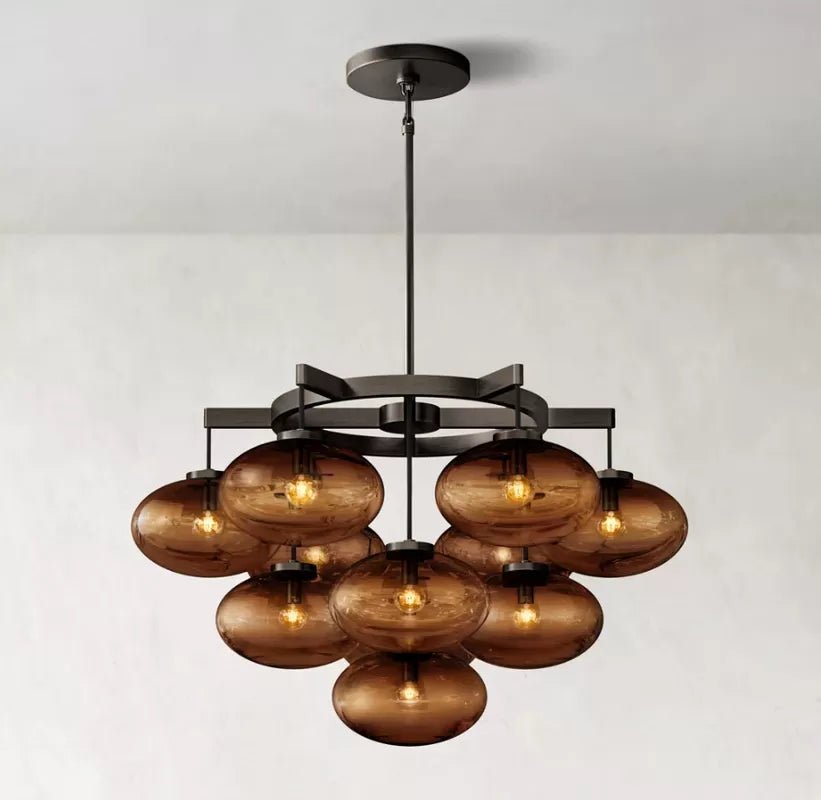 CABRETE AMBER GALSS ROUND CHANDELIER 36"-Nobipets