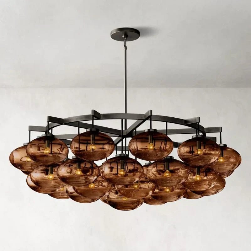 CABRETE AMBER GLASS ROUND CHANDELIER 60"-Nobipets