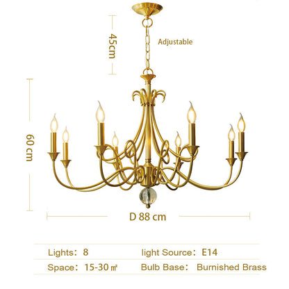 Candle Light Chandelier|Farmhouse Ceiling Fixtures|Natural Brass E14 Adjustable Length-Nobipets